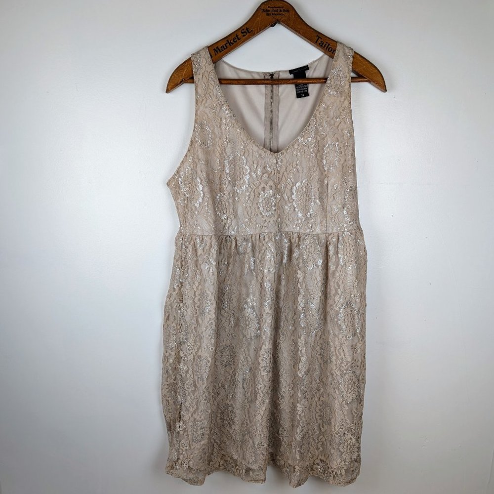 Lace Illusion Champagne Skater Dress 18 plus